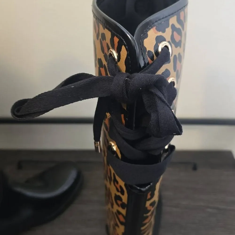 COACH TRISTEE CLASSIC ANIMAL PRINT LACE UP CORSET LOGO RAIN BOOTS, EUC, SZ 10 - Picture 7 of 9